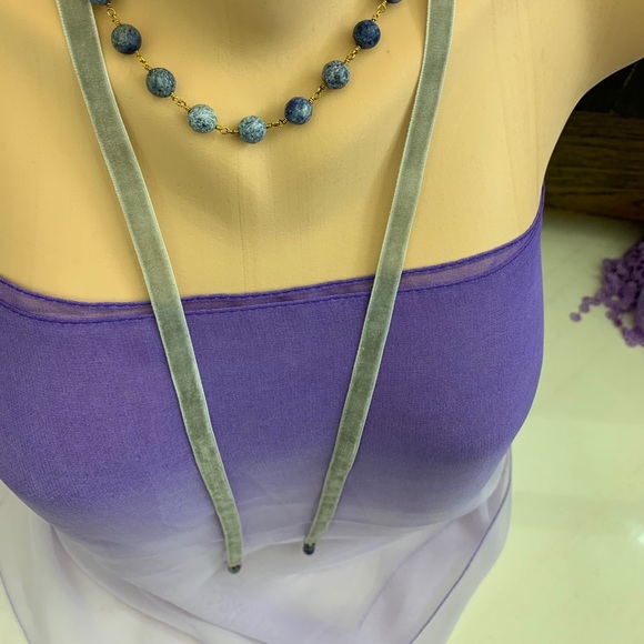 Adjustable necklace blue lapis and ribbon - Picture 5 of 10